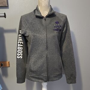 Gray Women's Jacket with Purple Accents